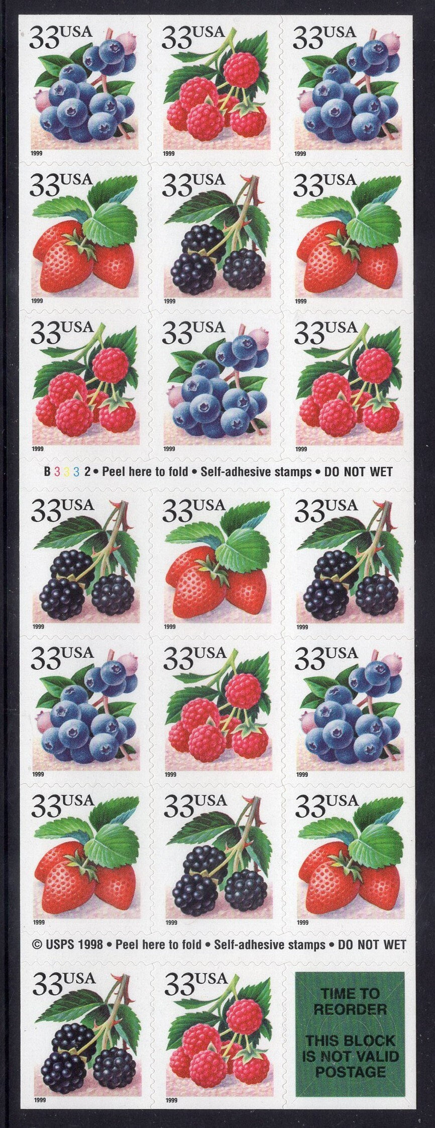 20 BERRIES GALORE!: BLUEBERRIES Strawberries Blackberries Raspberries (5 of each) - Stock# 3297 - Vintage 1999