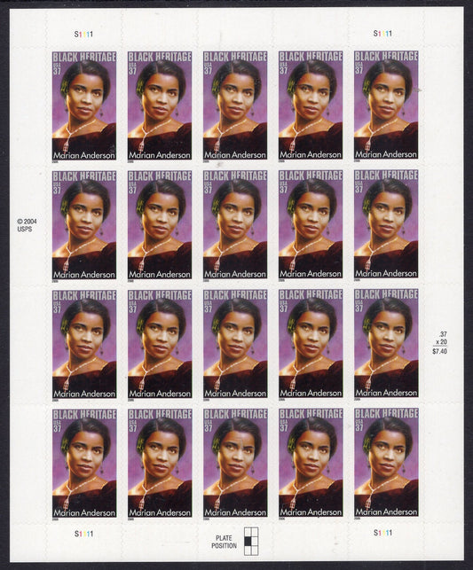 MARIAN ANDERSON HERITAGE Black American Singer Opera Sheet of 20 Stamps Fresh, Bright - Vintage 2005 Stock# 3896