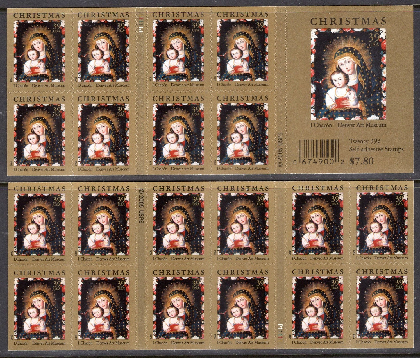 20 CHRISTMAS MADONNA with BIRD by Chacon Fresh Bright 39c Self-adhesive Postage Stamps Quantity Available