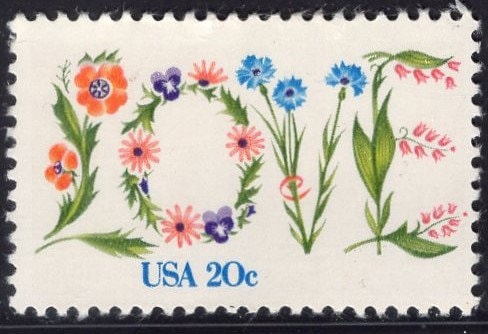 10 LOVE FLOWERS 20c Stamps Excellent and Perfect for Weddings Invitations Thank You's Bright Fresh - Stock# 1951 Vintage 1982