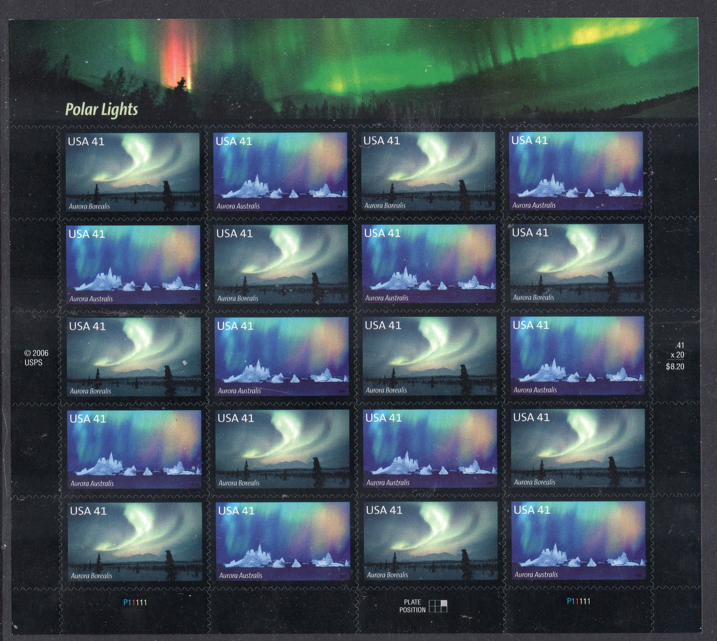 AURORA BOREALIS and AUSTRALIS Pairs - Polar Lights - Northern, Southern Lights Science- Complete Decorative Sheet of 20