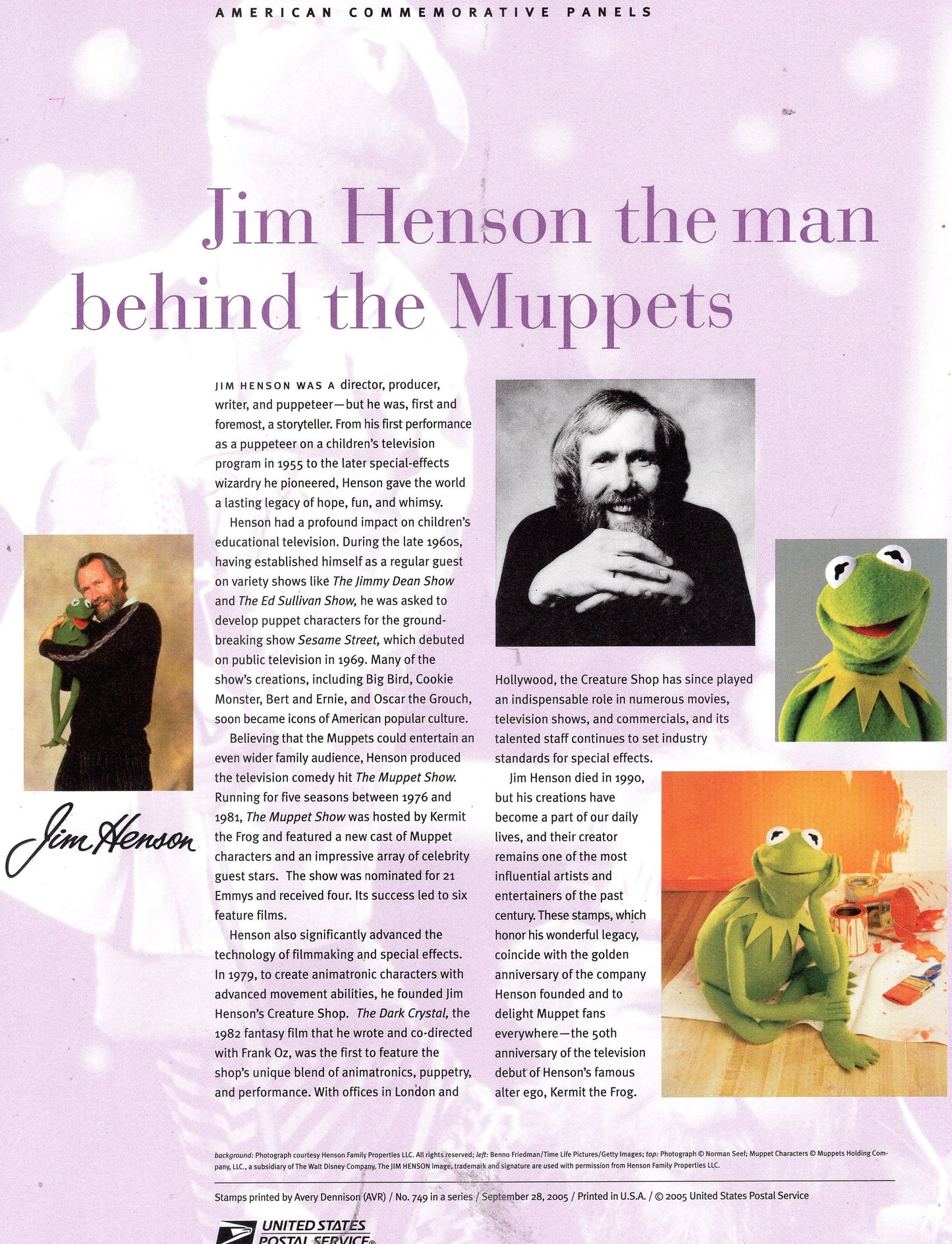 MUPPETS JIM HENSON Big Bird Piggy Kermit Bert Ernie Cookie Commem Sheet of 11 Stamps Illustrations Text Great Gift 8.5x11 '04-FreeUSA Ship
