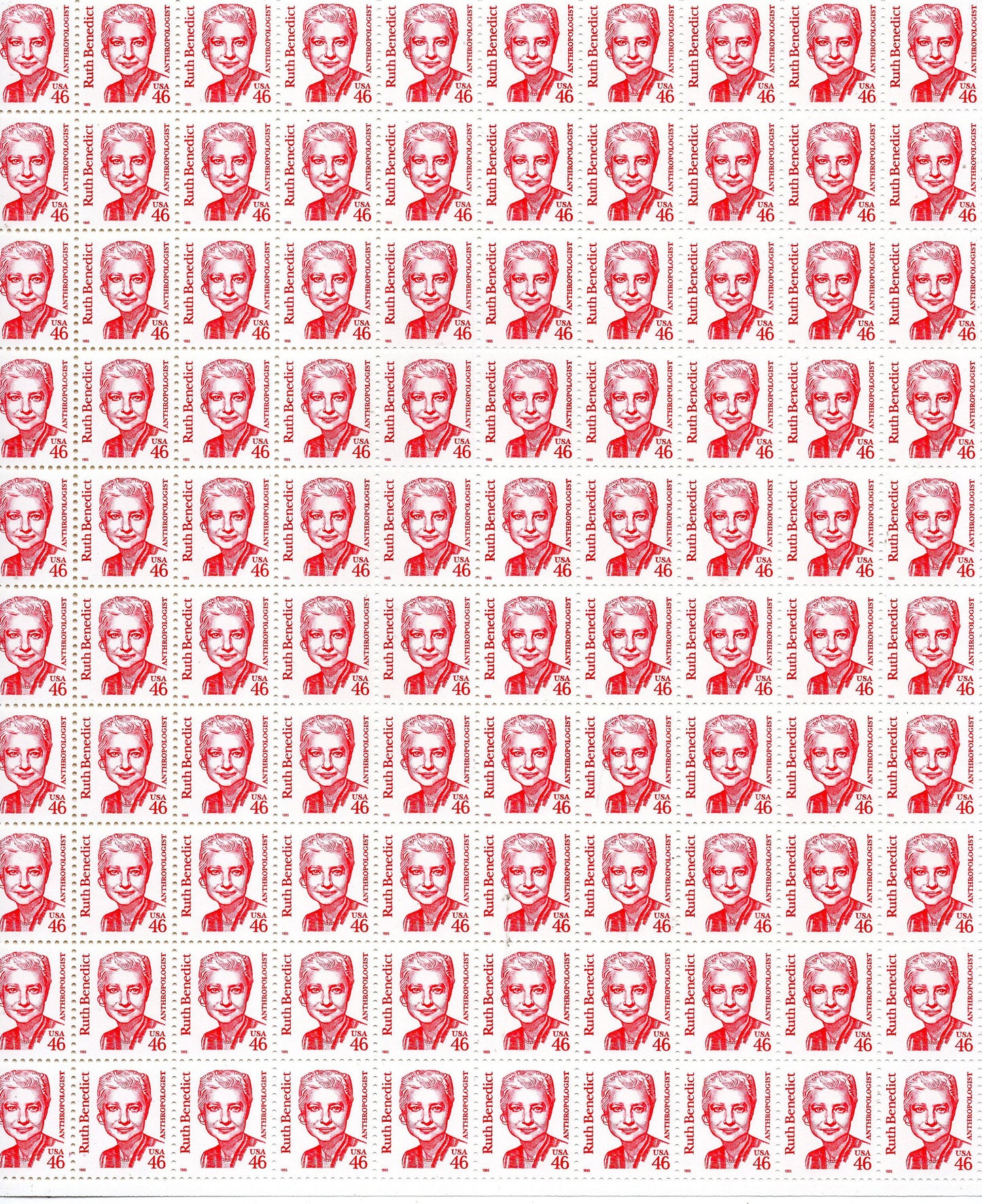 RUTH BENEDICT ANTHTHROPOGIST Folklorist Margaret Mead Vasser Complete Sheet of 100 - Tough to find this Fresh Postage Stamps