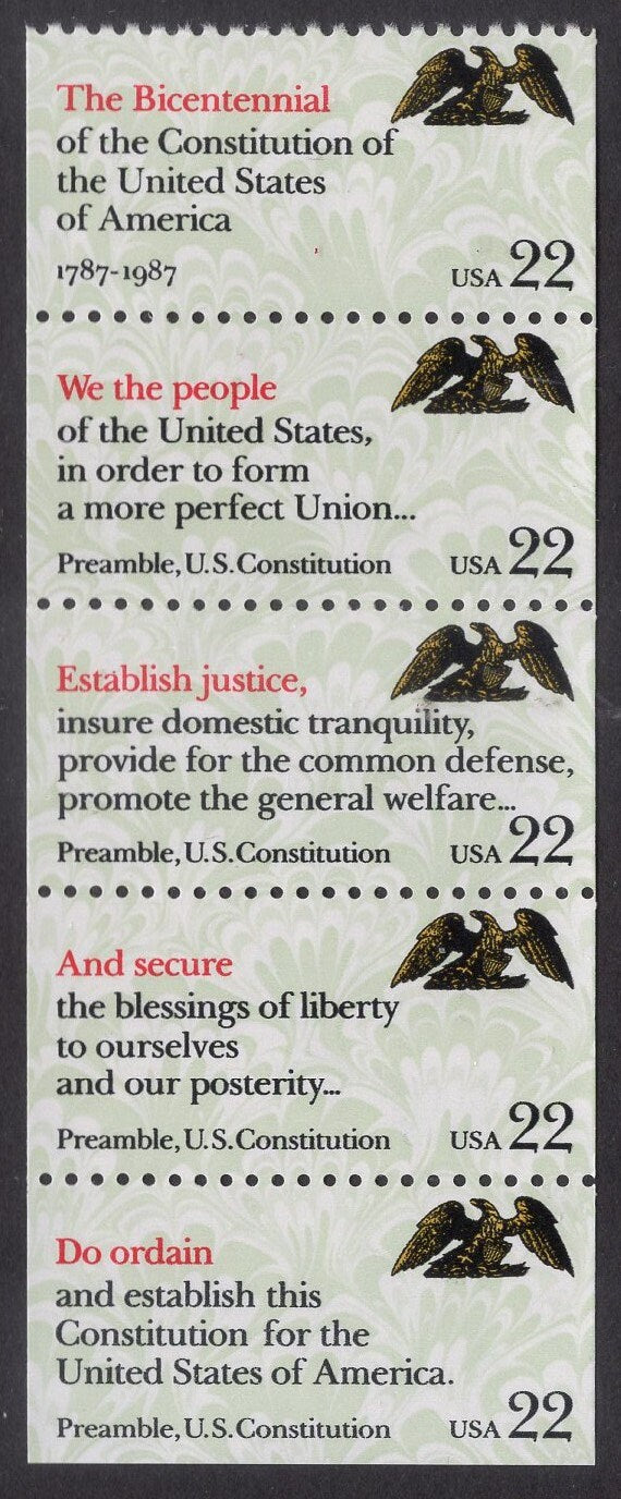 10 PREAMBLE to the CONSTITUTION 5 different Stamps (2 each) Unused, Bright and Post Office Fresh - Vintage 1987 #2355