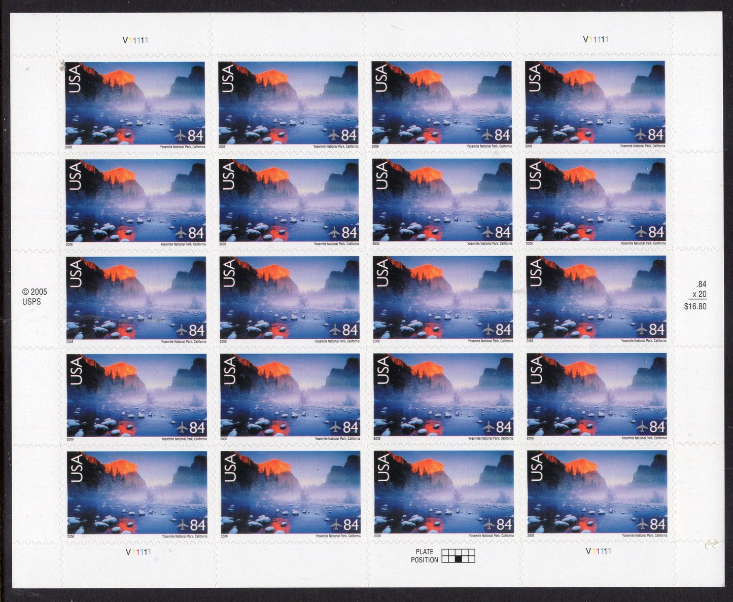 YOSEMITE NATIONAL PARK Sheet of 20 Scenic Usa Landscapes Stamps - Unused, Fresh, Bright Post Office - Vintage 2006