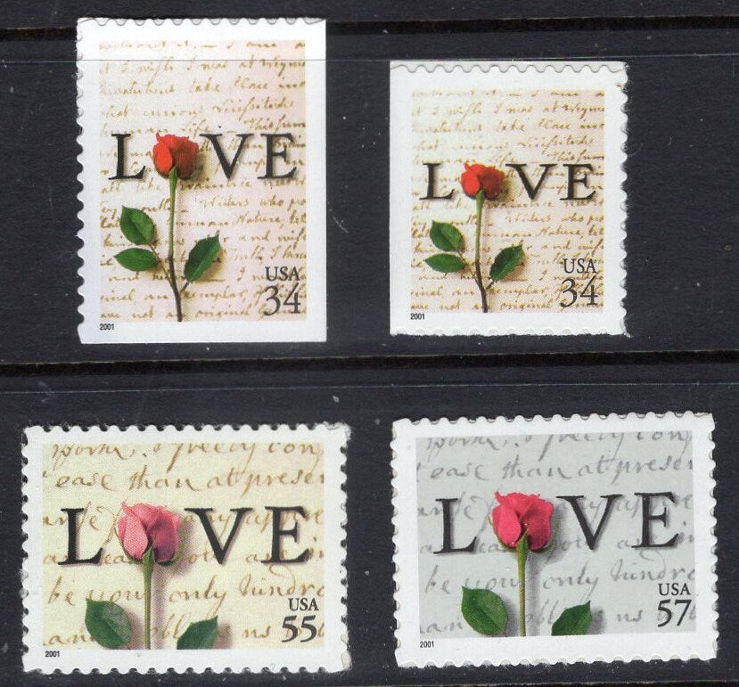 8 LOVE + RED ROSES (2 each of the 4 shown) - Fresh Bright Postage Stamps - (Individual Stamps Quantity Available) Vintage 1978-FreeUSA Ship
