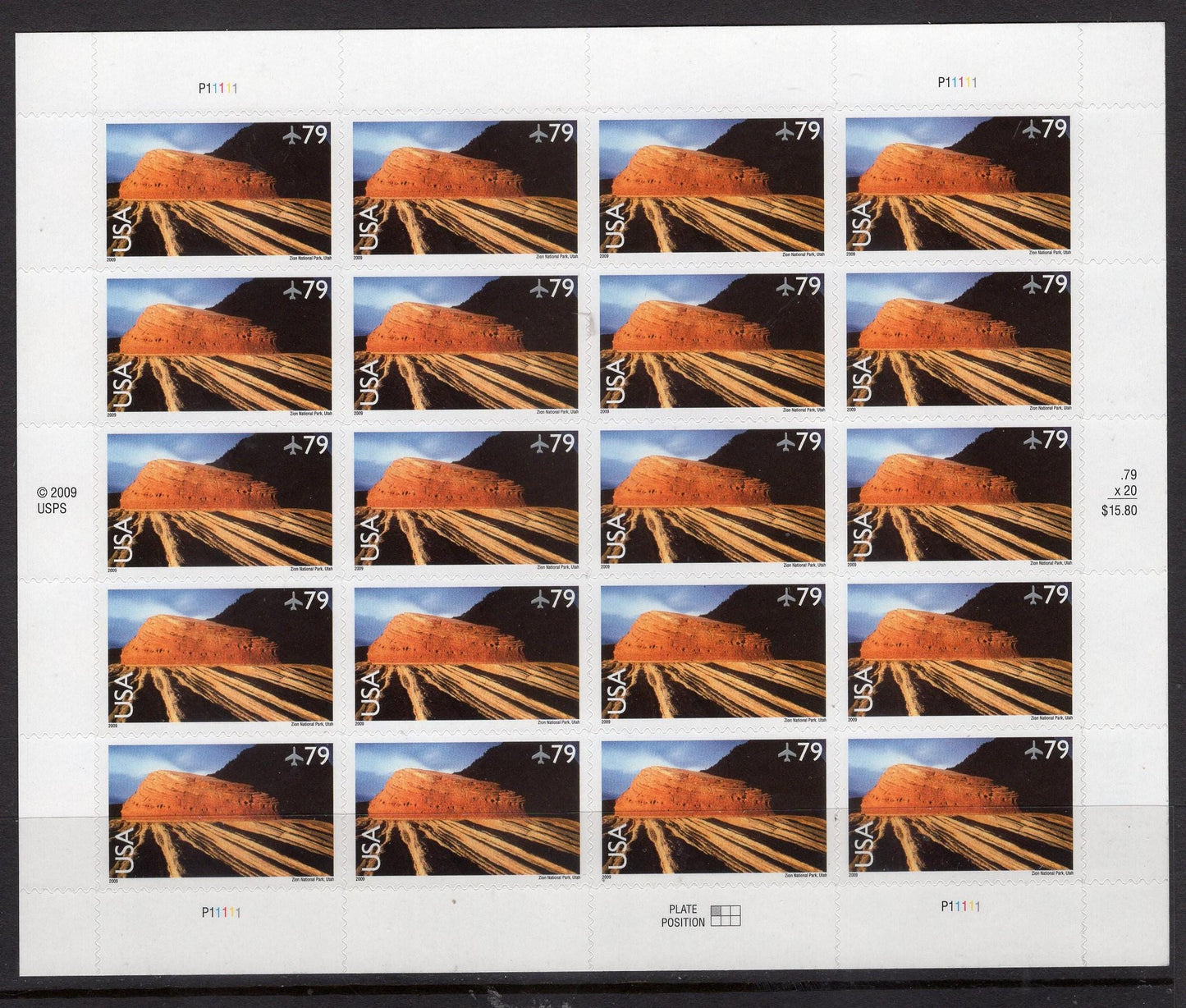 ZION NATIONAL PARK, Utah Sheet of 20 Scenic USa Landscapes Stamps - Unused Post Office Fresh, Bright ping