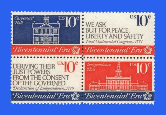 12 AMERICAN REVOLUTION Stamps (3 BLOCKS) - Unused Fresh Bright USa Postage - Vintage 1974 - Stock# 1543 ping