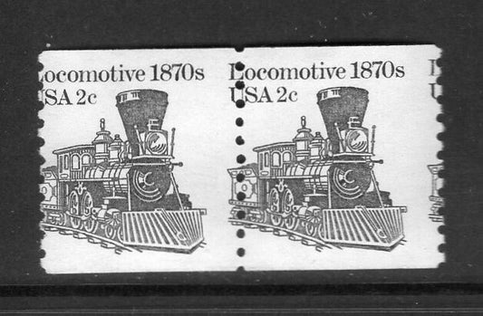 1 LOCOMOTIVE Train FREAK MISPERF Error Postage Stamp Pair - Unused Fresh, Bright Usa - Vintage 1982 - Stock# 1897Af 