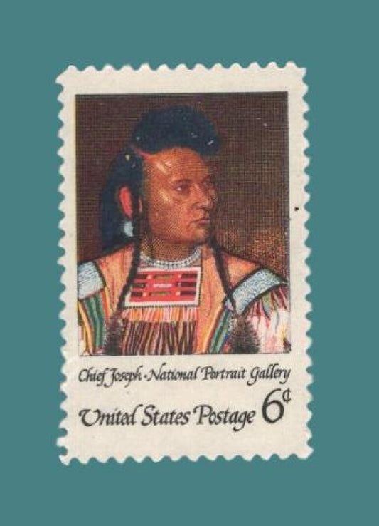 10 CHIEF JOSEPH PAINTING by Hall American Indian Portrait - Fresh Bright USa Postage Stamps - Vintage 1968 - Stock# 1364