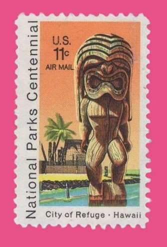 10 HAWAII KII STATUE Parks Temple Airmail Stamps - Unused Fresh, Bright Usa Postage - Vintage 1971 - Stock# C-84 ping