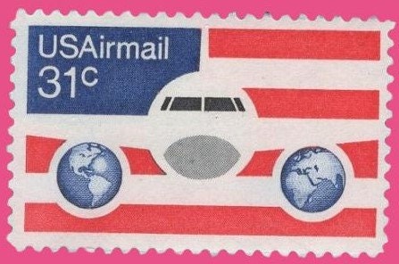 10 JET PLANE Globes Flag Airmail Stamps -Unused Fresh, Bright Usa Postage - Vintage 1976 - Stock# C90 ping