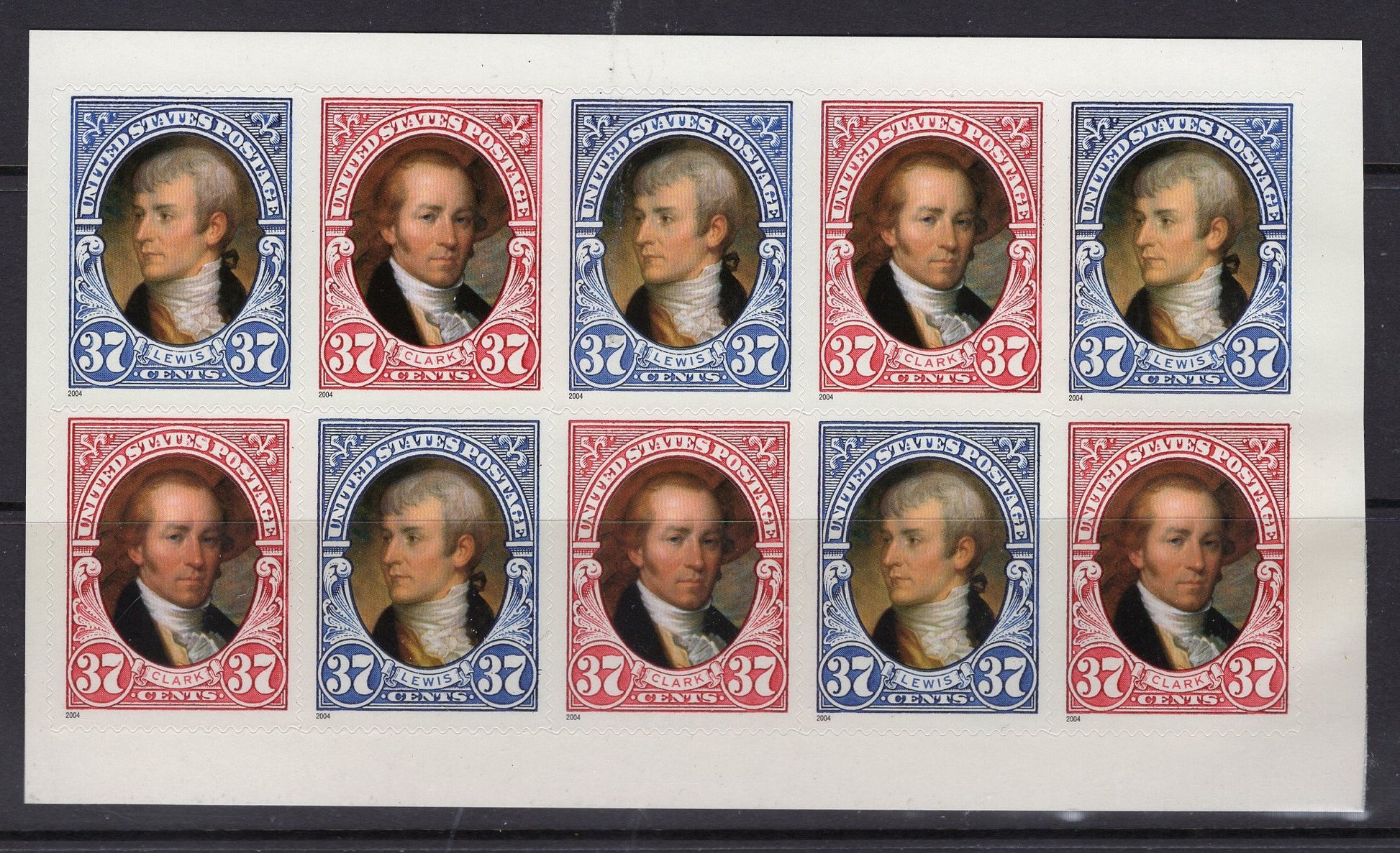 10 LEWIS and CLARK EXPLORERS in Block - USa Stamps - Unused, Postage Office Fresh - Vintage 2003 - Stock# 3855-56 