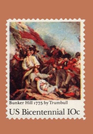 10 BUNKER HILL BATTLE Painting Trumbull Revolution War - Bright USa Postage Stamps - Vintage 1975 - Stock# 1564 ping