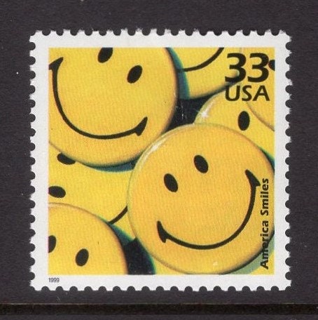 1 SMILEY FACE Unused Fresh, Bright US Postage Stamp - Vintage 1999 - Scott Number 3189m ping