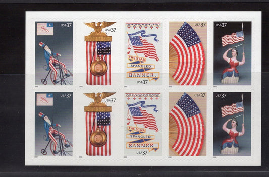 10 OLD GLORY FLAGS Design Block of 10 - Usa Postage Stamps - Unused, Postage Office Fresh- Vintage 2003 - Stock# 3776-80
