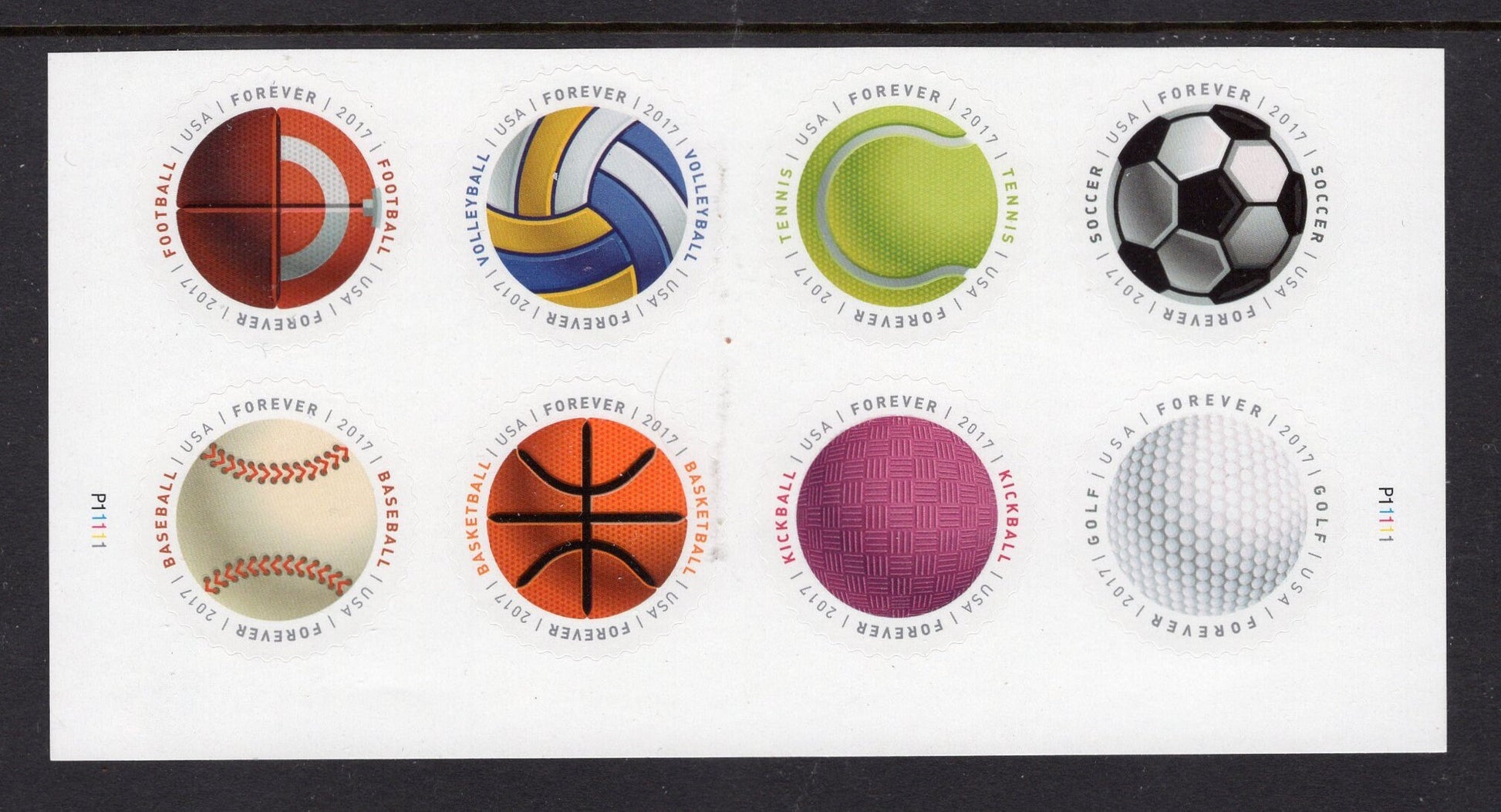 8 Assorted SPORTS BALLS PERMANENT First Class Rate Unused Fresh Bright USa Postage Stamps - Stock# 5203SH