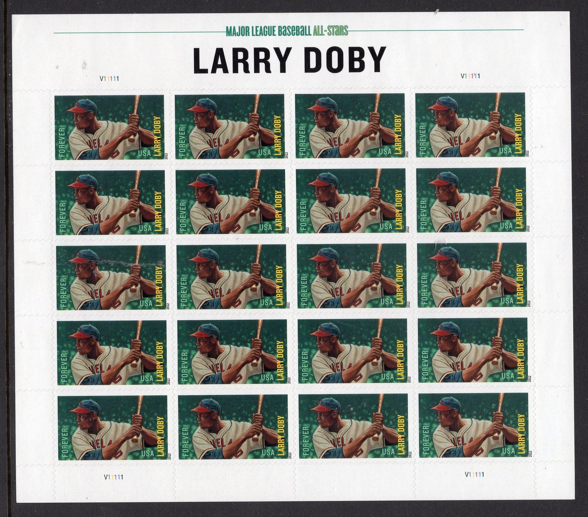 LARRY DOBY Sheet of 20 Cleveland Indian Baseball All-STAR Fresh Unused USa Postage Stamps - Vintage 2012 - Stock# 4695