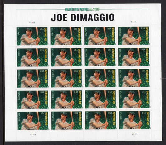 1 JOE DiMAGGIO New York YANKEES Baseball All-Star Sheet of 20 Unused USa Postage Stamps Vintage 2012 - Stock# 4697 