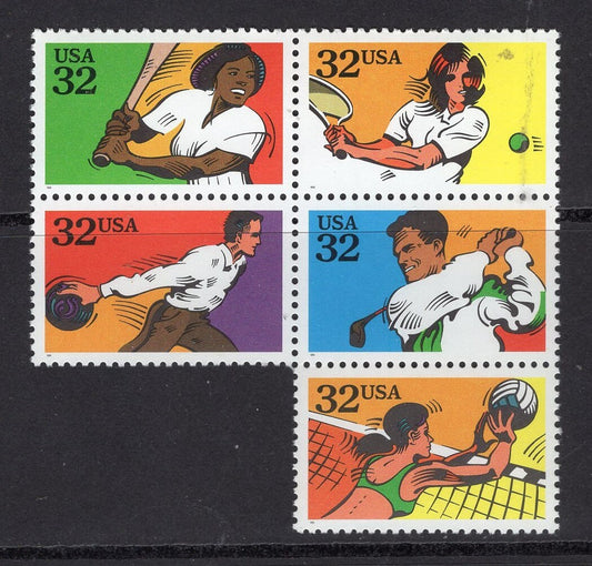 10 RECREATIONAL Sports Golf Tennis Volleyball Bowling Softball - Unused US postage Stamps - Vintage 1996 -Stock# 2961-65 -FreeUSAship