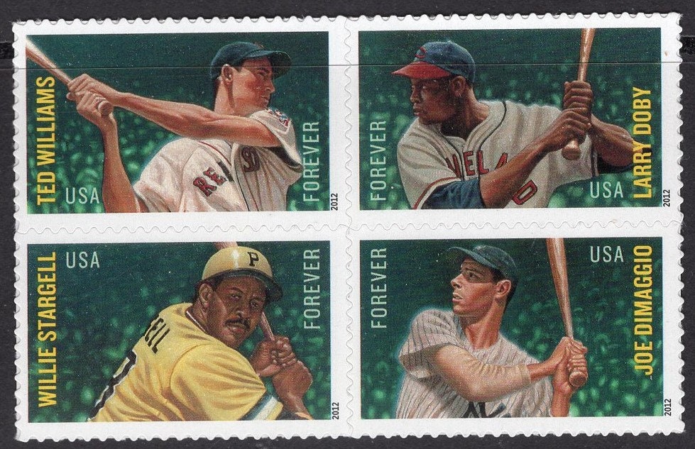 1 WILLIAMS STARGELL DiMAGGIO DOBY Baseball Block of 4 Unused Fresh USa Postage Stamps - Stock# 4694