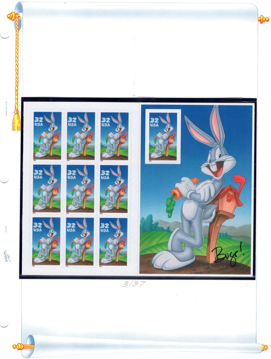 1 BUGS BUNNY Sheet of 10 LOONEY Tunes Mailbox Bright, Bright Unused USa Postage Stamps -Vintage 1997 - Stock# 3137 ping