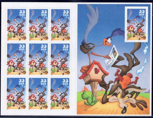 1 Road Runner Wile E Coyote Sheet of 10 Looney Tunes Bright Unused US Postage Stamps -Vintage 2000 - Scott Number 3391 ping