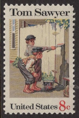 15 TOM SAWYER White-washing Painting Fence by Norman Rockwell Bright Unused Fresh Postage Stamps - Vintage 1972 - Stock# 1470 