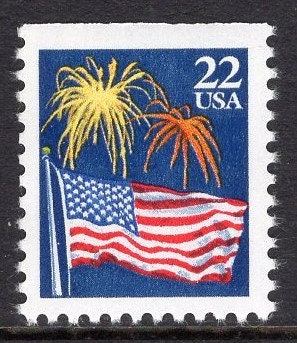 20 FIREWORKS FLAG USA Postage Stamps (2 shown above) - Unused, Bright, Post Office Fresh -Vintage 1987 - Stock# 2276-2276a .