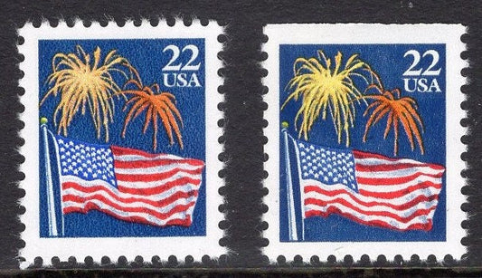 20 FIREWORKS FLAG USA Postage Stamps (2 shown above) - Unused, Bright, Post Office Fresh -Vintage 1987 - Stock# 2276-2276a .