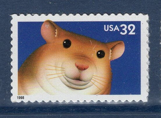 8 BRIGHT EYES Eyed ANIMALS (4 different x2ea) Parakeet Dog Fish Hamster - Bright USa Postage Stamps-Vintage 1998 -Stock# 3230