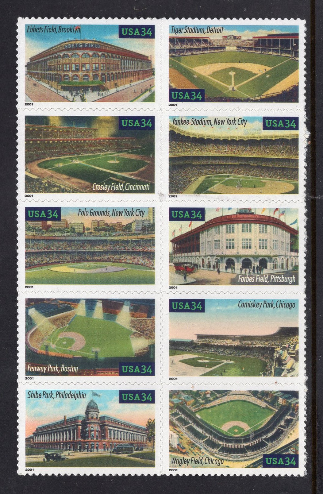 10 BASEBALL LEGENDARY STADIUMS Ball Parks Playing Fields Block w/Back Text (get 2 to display both sides)- Vintage 2001 - 3510BL -FreeUS Ship