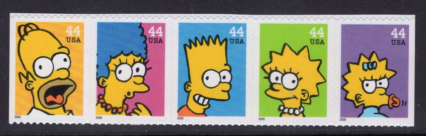 1 SIMPSONS STRIP of 5 Different Unused Fresh Bright US Postage Stamps Quantity Available - Vintage 2009 - Stock# 4399 