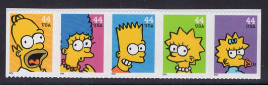 1 SIMPSONS STRIP of 5 Different Unused Fresh Bright US Postage Stamps Quantity Available - Vintage 2009 - Stock# 4399 