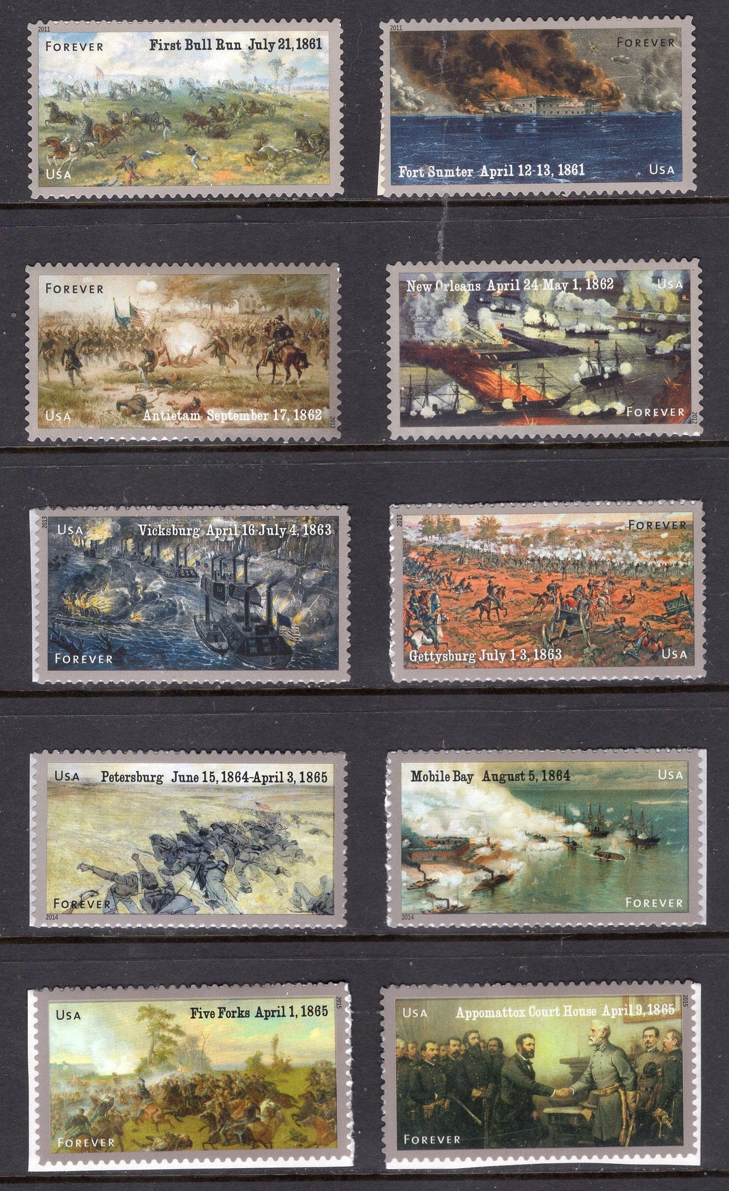 10 CIVIL WAR Complete Anniversary Collection Unused Fresh Bright US Postage Stamps - Stock# 4522//4981