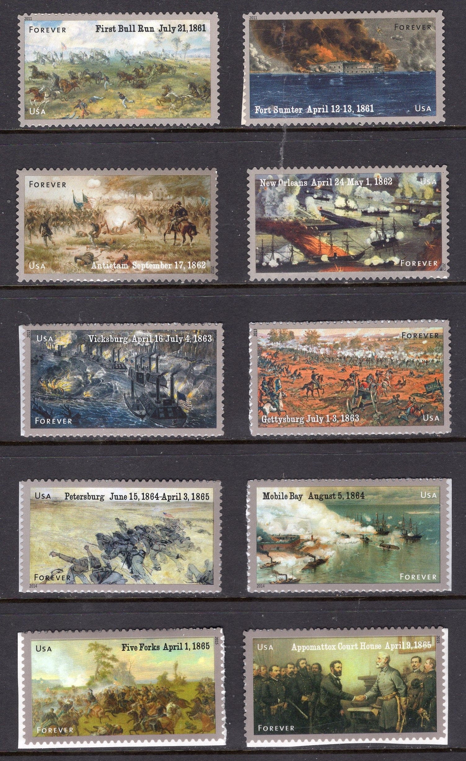 10 CIVIL WAR Complete Anniversary Collection Unused Fresh Bright US Postage Stamps - Stock# 4522//4981