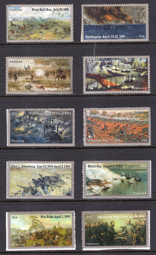 10 CIVIL WAR Complete Anniversary Collection Unused Fresh Bright US Postage Stamps - Stock# 4522//4981