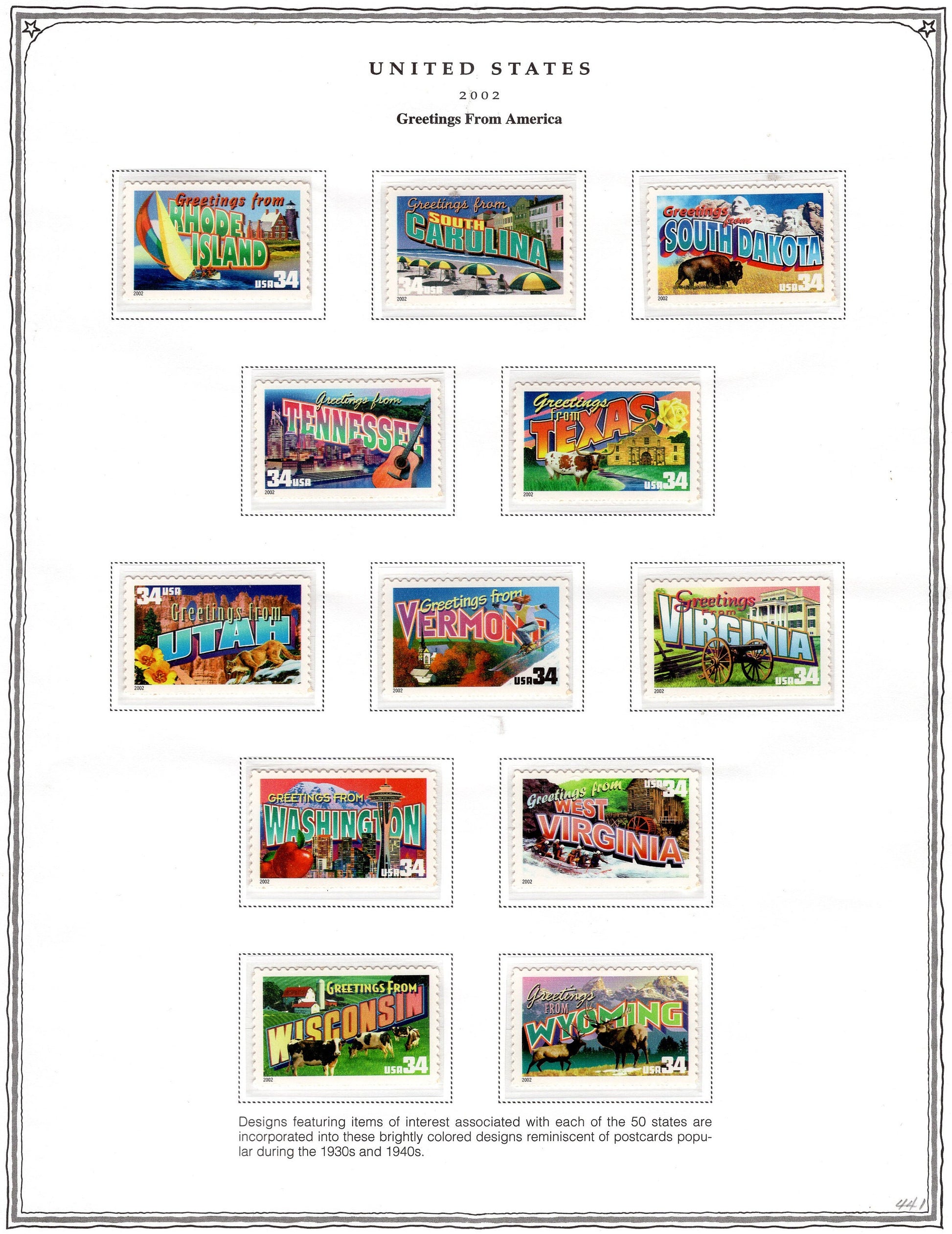 50 AMERICAN GREETINGS 34c Postcard Style Unused Fresh USA Postage Stamps - Vintage 2002 - Stock# 3561