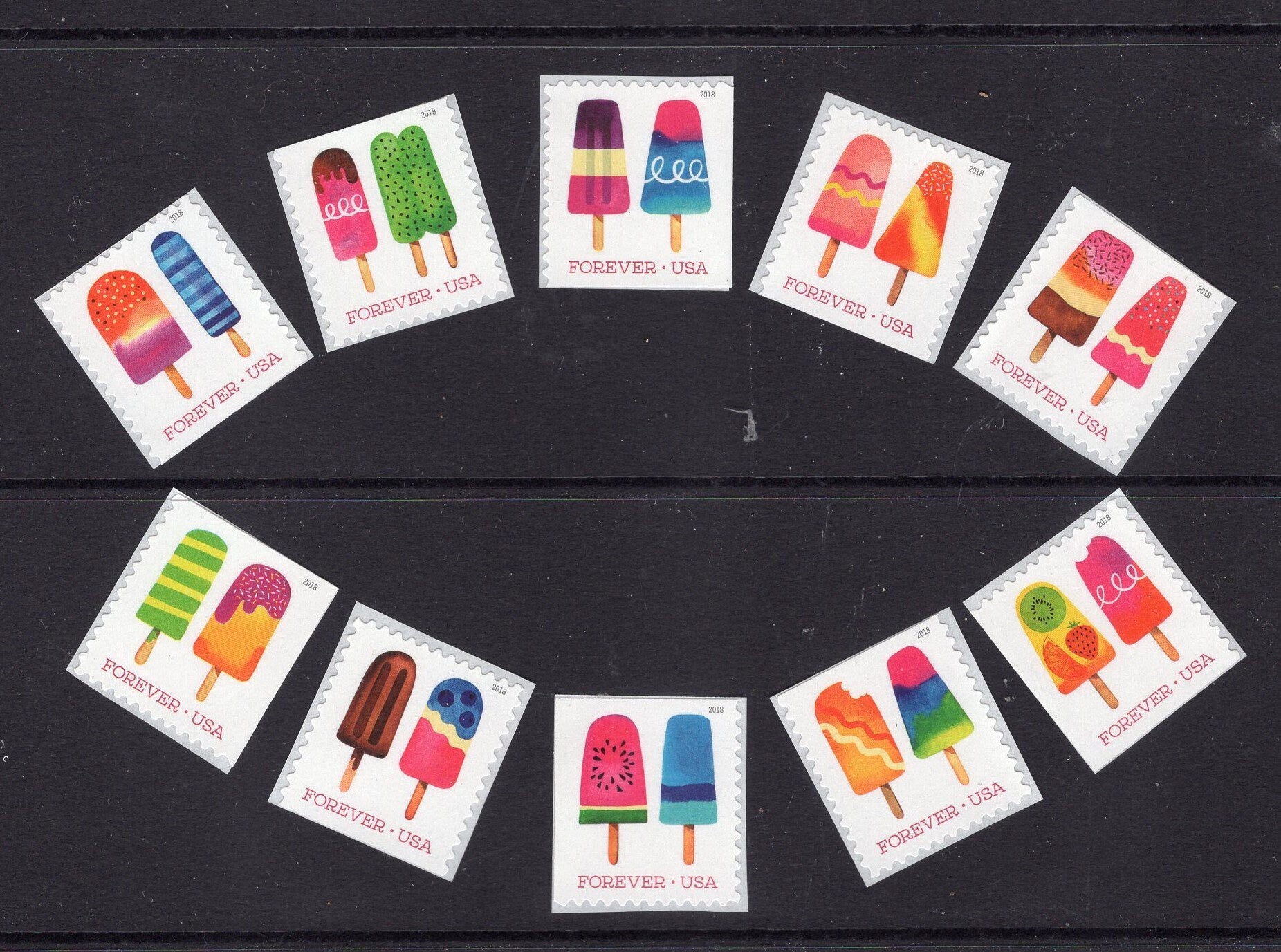 10 GENUINE FROZEN Treats SCENTED Pops with Unused Fresh Bright USa Postage Stamps - Stock# 5285 
