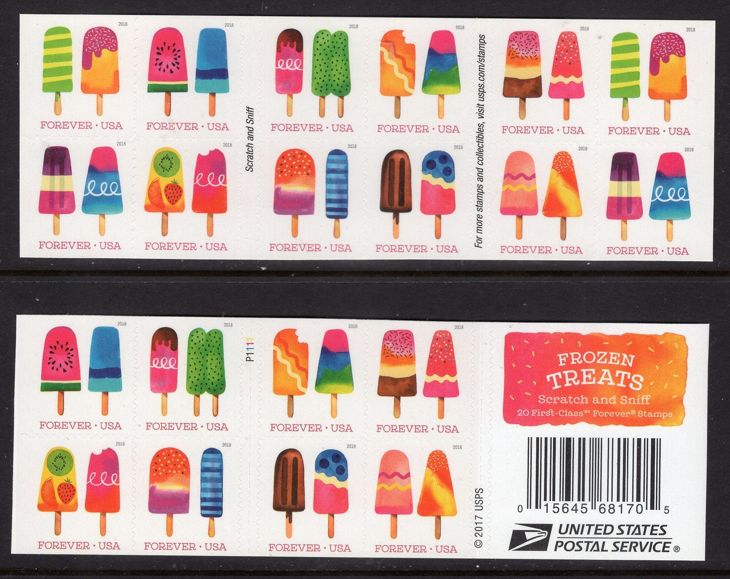 GENUINE! FROZEN Treats with SCENT Popsicles Booklet of 20 Fresh Bright Stamps - Stock# 5285BK 