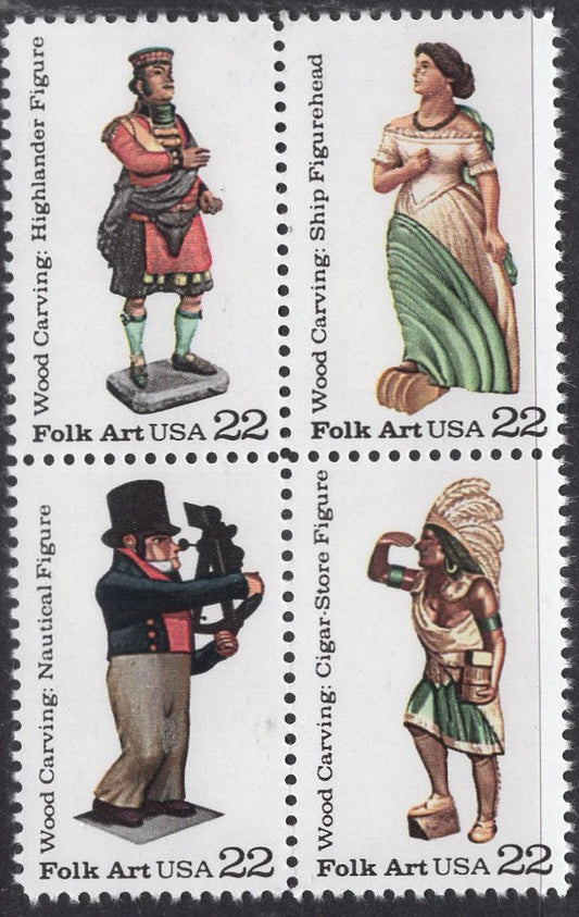16 FOLK ART Carvings Chief Unused Fresh Bright US Postage Stamps Quantity Available- Vintage 1986- Stock# 2240