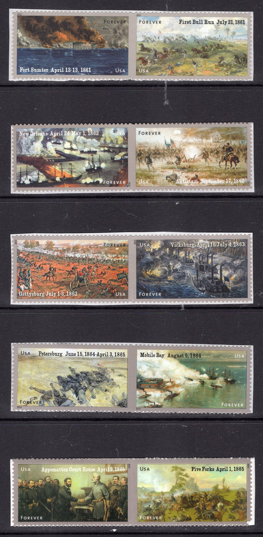 10 CIVIL WAR Complete Anniversary Collection Unused Fresh Bright US Postage Stamps - Vintage 2011-15 - Stock# 4522//4981