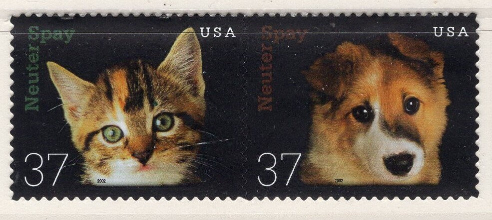 5 DOG CAT Kitten Spay Neuter Pairs Unused Fresh Bright USa Postage Stamps Quantity Available - Vintage 2002 - Stock# 3670+ 