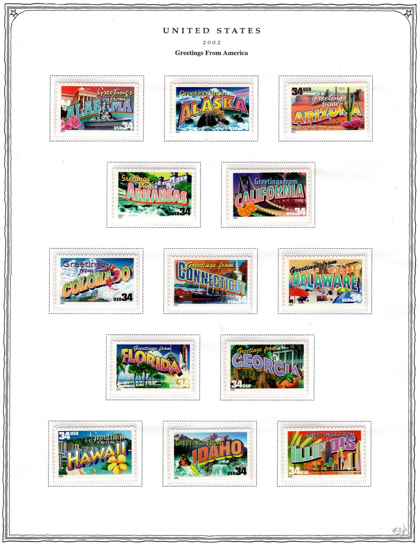50 AMERICAN GREETINGS 34c Postcard Style Unused Fresh USA Postage Stamps - Vintage 2002 - Stock# 3561