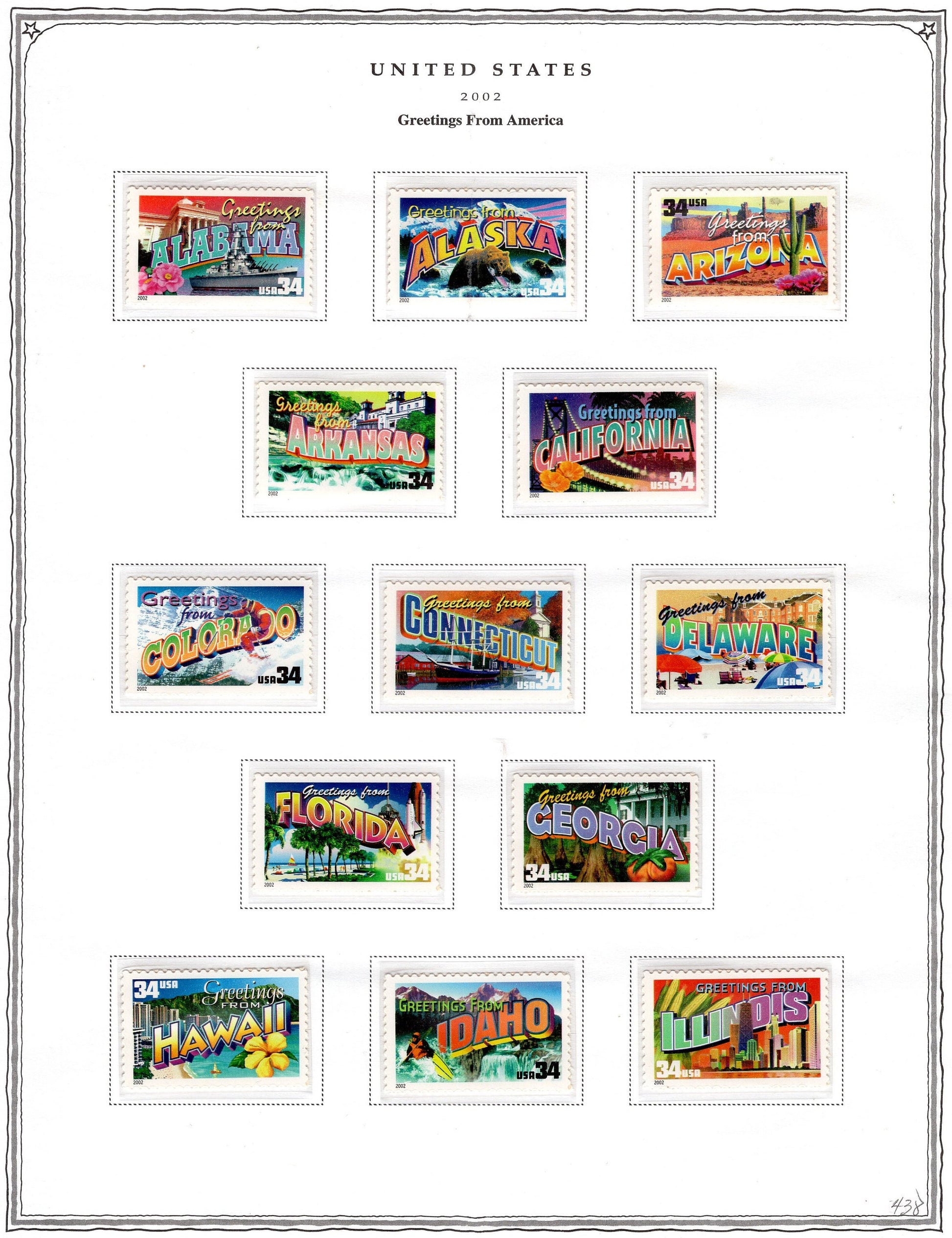 50 AMERICAN GREETINGS 34c Postcard Style Unused Fresh USA Postage Stamps - Vintage 2002 - Stock# 3561