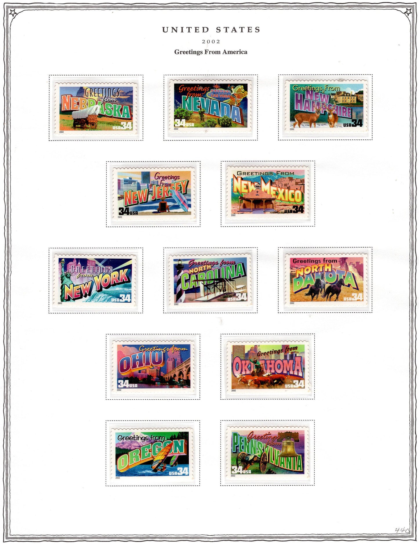 50 AMERICAN GREETINGS 34c Postcard Style Unused Fresh USA Postage Stamps - Vintage 2002 - Stock# 3561