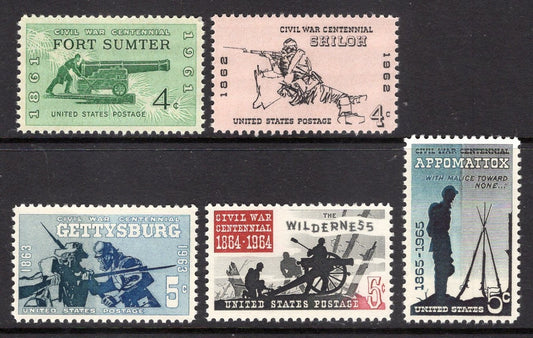 1 CIVIL WAR Complete 1861-65 Collection of 5 Bright Never Hinged US Postage Stamps - Stock# 1178-82 ping
