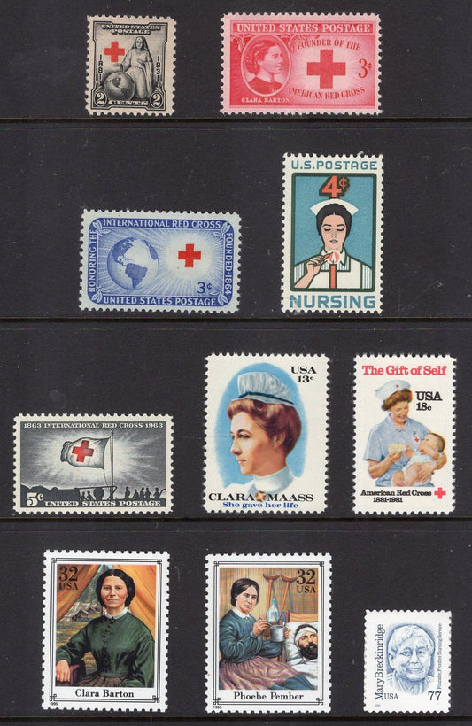 1 NURSING 10 Stamp ADVANCED Red Cross Collection - Bright, fresh mint US Postage Stamps - 1931-98 Stock# 702//2975r 