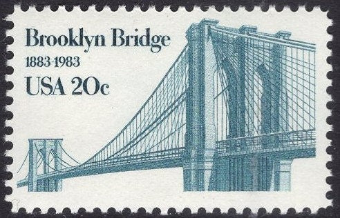 10 BROOKLYN BRIDGE Anniversary Architecture Unused Fresh Bright US Postage Stamps - Vintage 1983 - Stock# 2041 ping