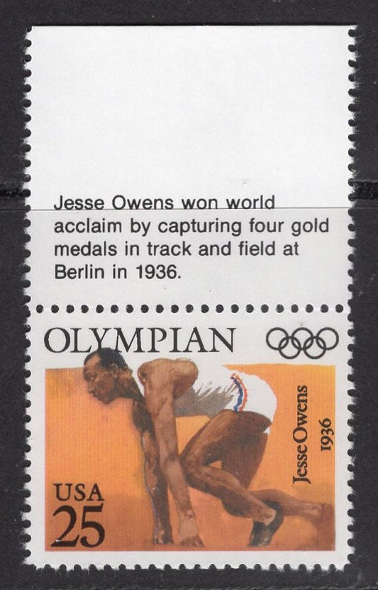 1 JESSE OWENS BLACK American Olympian with Tab Heritage 1936 Unused Fresh Bright Postage Stamps - Vintage 1990 - Stock# 2496 
